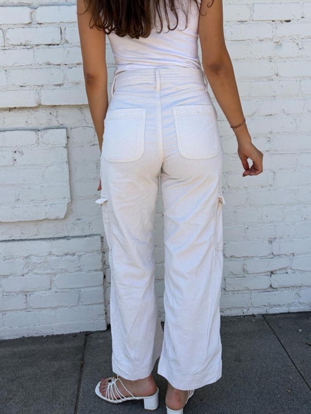 American eagle White wide leg high rise corduroy cargo pants sz 2 #streetwear - Picture 4 of 8